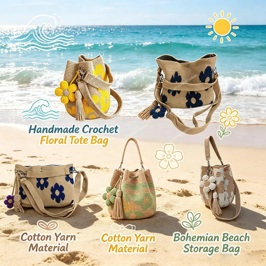 Bohemian Crochet Floral Tote Bag