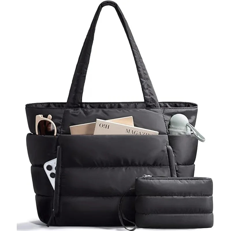 Black Color Women’s Nylon Shoulder Tote Bag – Lightweight & Versatile